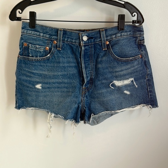 Levi’s 501 High Waisted Distressed Jean Shorts - Picture 1 of 6